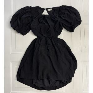 Moon River Puff Sleeve Back Cutout Mini Dress Black Size M Flare Bottom